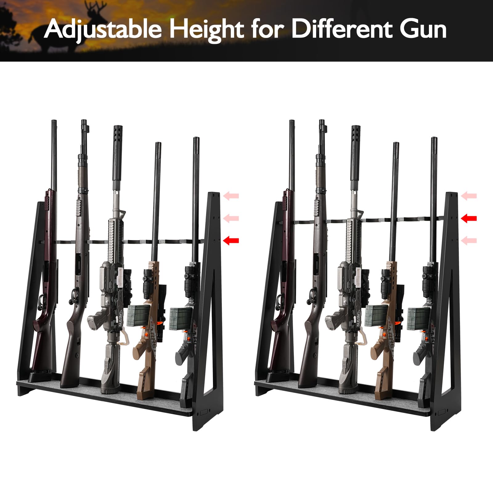 ikkle Gun Rack, Freestanding Rifle Racks, Heavy Duty Wooden Shotgun Rack Indoor, Adjustable Rifle Storage Holder with Soft Padding, Vertical Gun Display Stand - Holds up to 9 Long Guns - WoodArtSupply