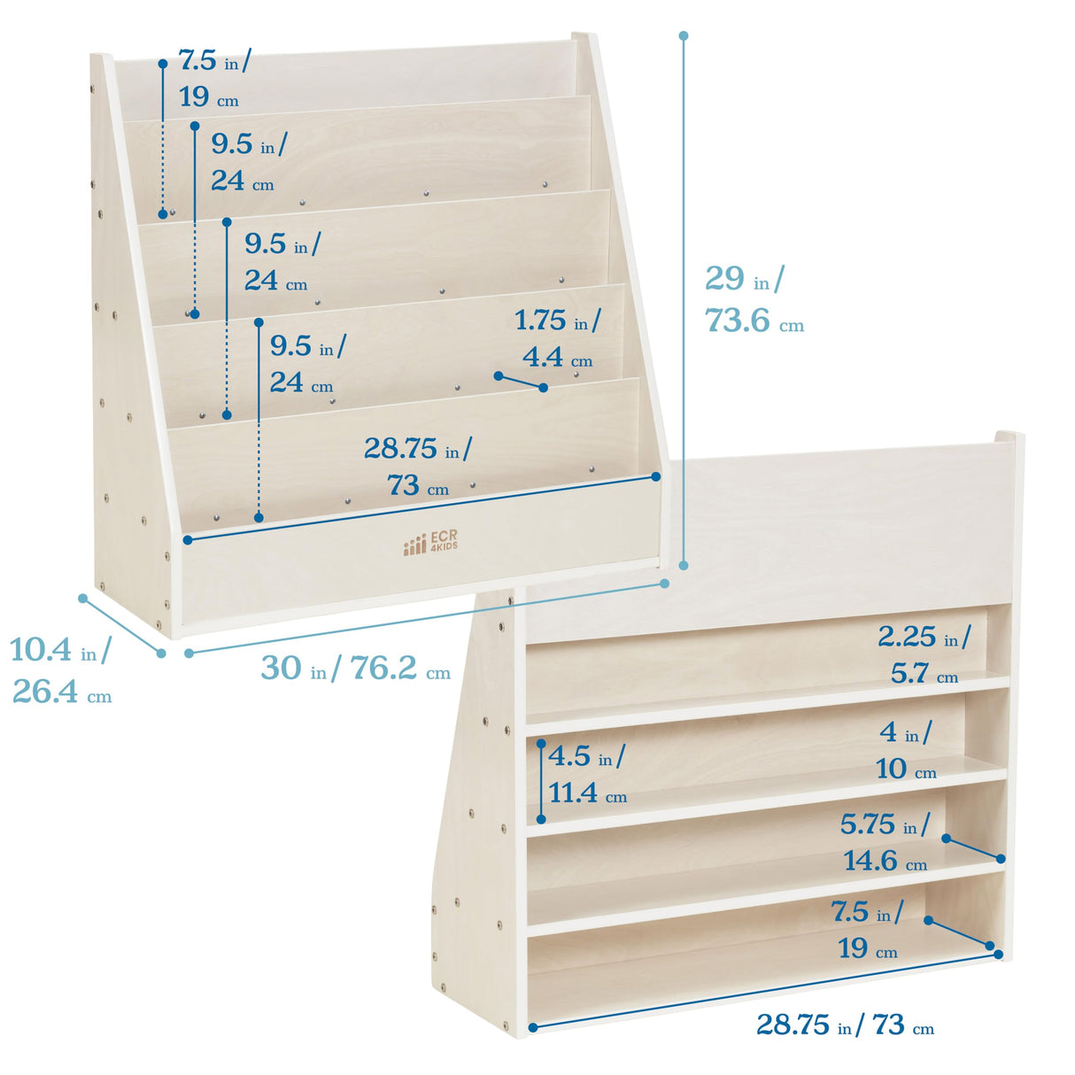 ECR4Kids Streamline Single-Sided Book Display with Storage, Classroom Bookshelf, White Wash ECR4Kids