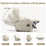 SINCRUMI 4-Motor Power Lift Chairs for Elderly with Heat & Massage, Infinite Position Adjustable Headrest, Lumbar and Footrest, Wide Seat Lay Flat Recliner with Hidden Cup Holders, Cream White SINCRUMI