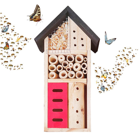 Insect Hotel Hanging Bee House Wooden Insect House, Natural Habitat for Beneficial Bees, Bugs, Butterflys, Ladybirds Garden Yard Home LWINGFLYER