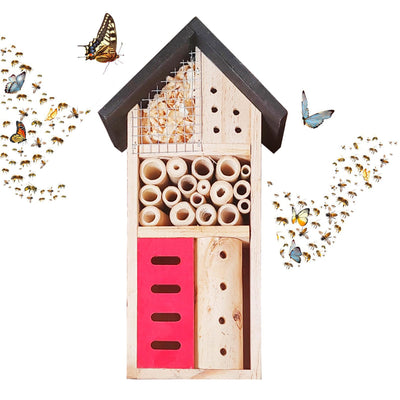 Insect Hotel Hanging Bee House Wooden Insect House, Natural Habitat for Beneficial Bees, Bugs, Butterflys, Ladybirds Garden Yard Home