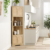 FiveWillowise 67''H Tall Corner Cabinet with Handmade Rattan Door, Rattan Storage Cabinet with Adjustable Shelves, Corner Bookshelf Space Saver for Barthroom, Kitchen, Natural FiveWillowise