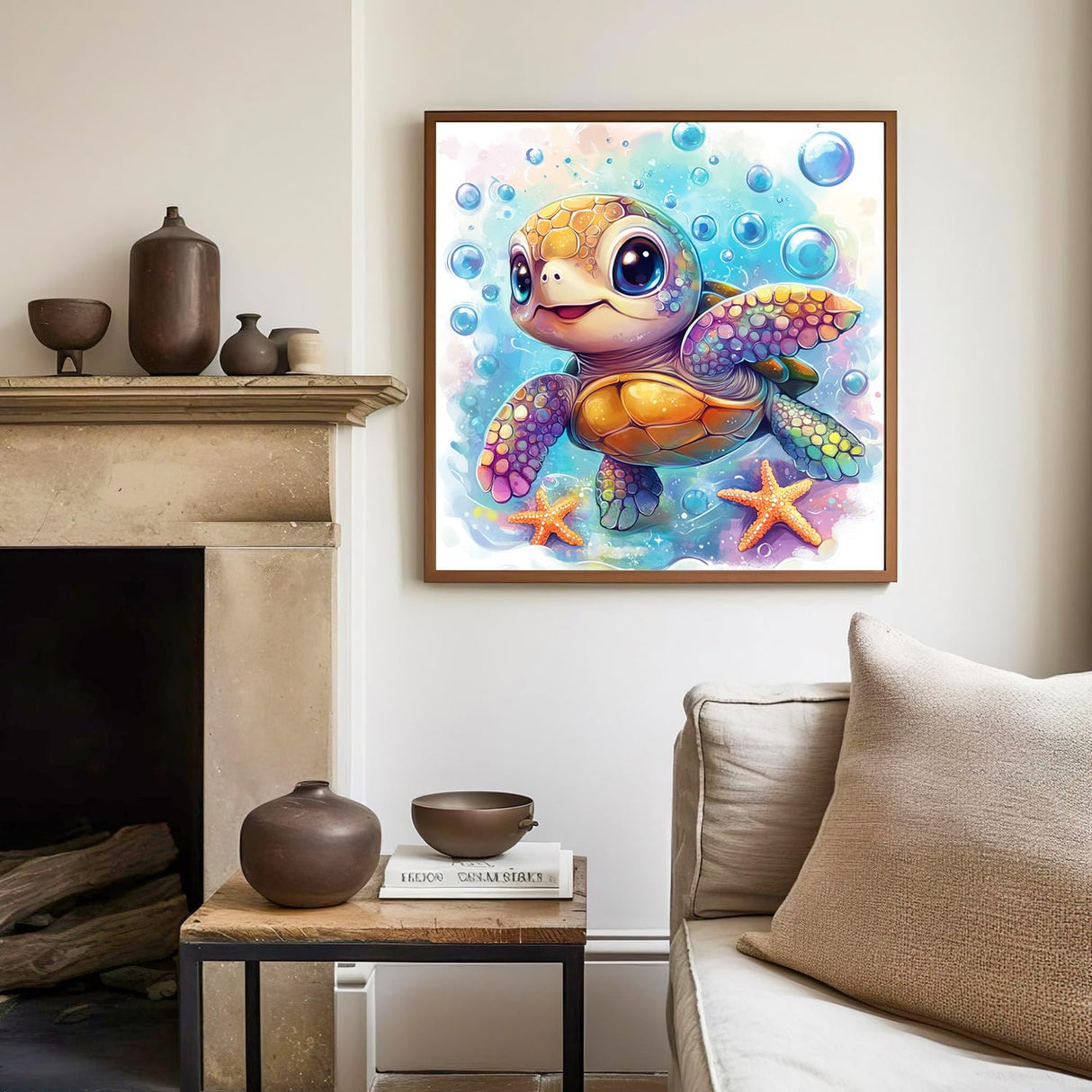 Mandun Paint by Numbers Kit for Kids with Frame, Sea Turtle Paint by Numbers for Kids Ages 4-8-12, DIY Turtle Acrylic Oil Painting for Home Wall Art Decor Gift 7.8x7.8 inch (with Frame Easel) Mandun