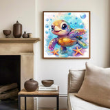 Mandun Paint by Numbers Kit for Kids with Frame, Sea Turtle Paint by Numbers for Kids Ages 4-8-12, DIY Turtle Acrylic Oil Painting for Home Wall Art Decor Gift 7.8x7.8 inch (with Frame Easel) Mandun