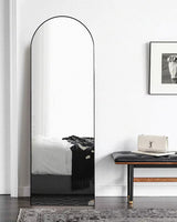 Otlsh Floor Mirror, 58"×18" Arched Full Length Mirror Arched with Stand, Standing Mirror, Full Body Mirror, Large Mirror, Arched Wall Mirror, Freestanding, Aluminum Frame - Black Otlsh