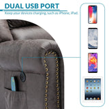 OUINCH Manual 360 Degree Swivel Glider Rocker Recliner Chair with Massage and Heat, USB Ports and 2 Side Pockets, Bronze Suede Like Fabric, Grey OUINCH