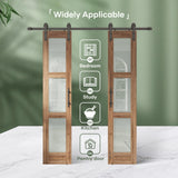 FREDBECK Double 18 x 84 inch Glass Barn Doors 36inch Barn Door with 6.6FT Hardware Kit & Handle Included,3-Panel Frosted Glass,LVL Wood Panel,Water-Proof PVC Surface,Pre-Drilled Holes,Need Assembly FREDBECK