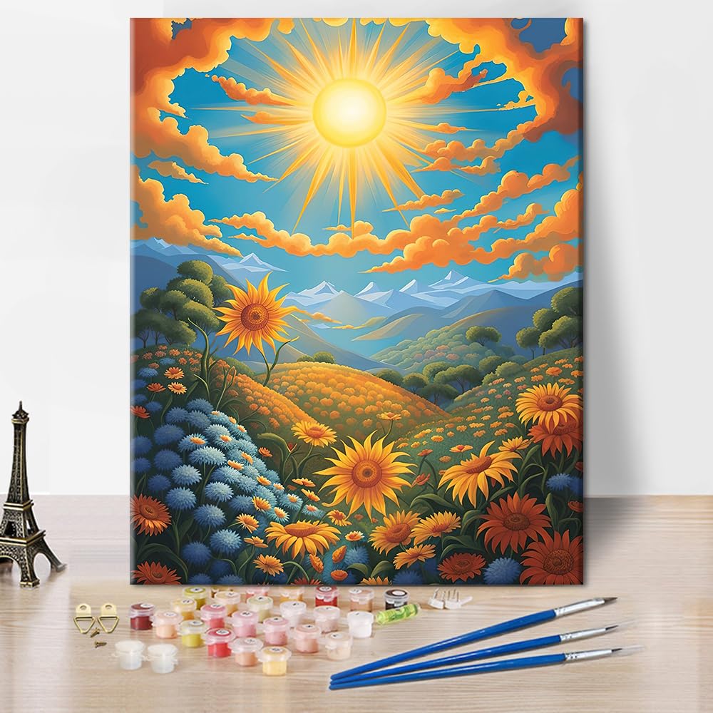 TUMOVO Paint by Numbers for Adults Beautiful Landscape Paint Number Kits Sunset in The Sky with Clouds and Rays of Light Adult Paint by Number Kits DIY Oil Painting Kits, 16 x20 Inch TUMOVO