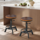 BOKKOLIK Set of 2-Industrial Bar Stool-Rustic Counter Height Chairs for Kitchen Island-Farmhouse Swivel Wooden Seat- Adjustable 17.7-24inch BOKKOLIK