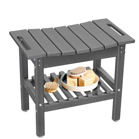 Restcozi HDPE Shower Bench Inside Shower Stool with Space-Efficient Storage Shelf, Shower Bath Chairs Spa Stool for Bathroom - Great for All Ages Unisex Elderly (Grey, Large & 19.3 * 11.8 * 17.3) Restcozi