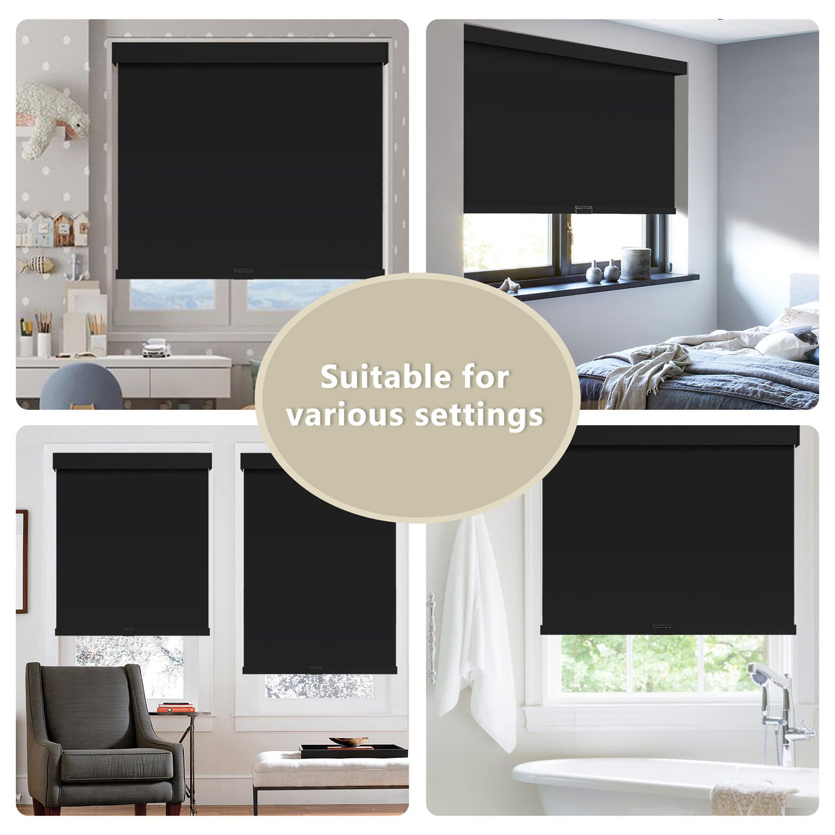 SUNOFF Cordless Blackout Roller Shades Blinds for Windows Free-Stop,Pull Down Room Darkening with Valance,Thermal Insulated Woven Fabric Window Door Blinds for Home,Office,Black 45" W x 72" L sunoff