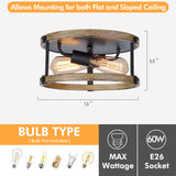 2 Pack Farmhouse Ceiling Light Fixture,E26 Base 2-Light Hallway Ceiling Light Fixtures,Black and Wood Flush Mount Ceiling Light for Kitchen Entryway Porch Etc Closet ZSANZYU