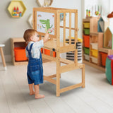 COSYLAND 3-in-1 Toddler Standing Tower with Whiteboard, Kids Kitchen Step Stool Convertible into Desk Table and Chair, Toddler Kitchen Stool Helper with CPC,SOR and CE Certified - Natural COSYLAND
