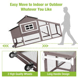 GUTINNEEN Chicken Coop Mobile Chicken House On Wheel Outdoor Rabbit Hutch for 2-4 Chickens 67"(Blown) GUTINNEEN
