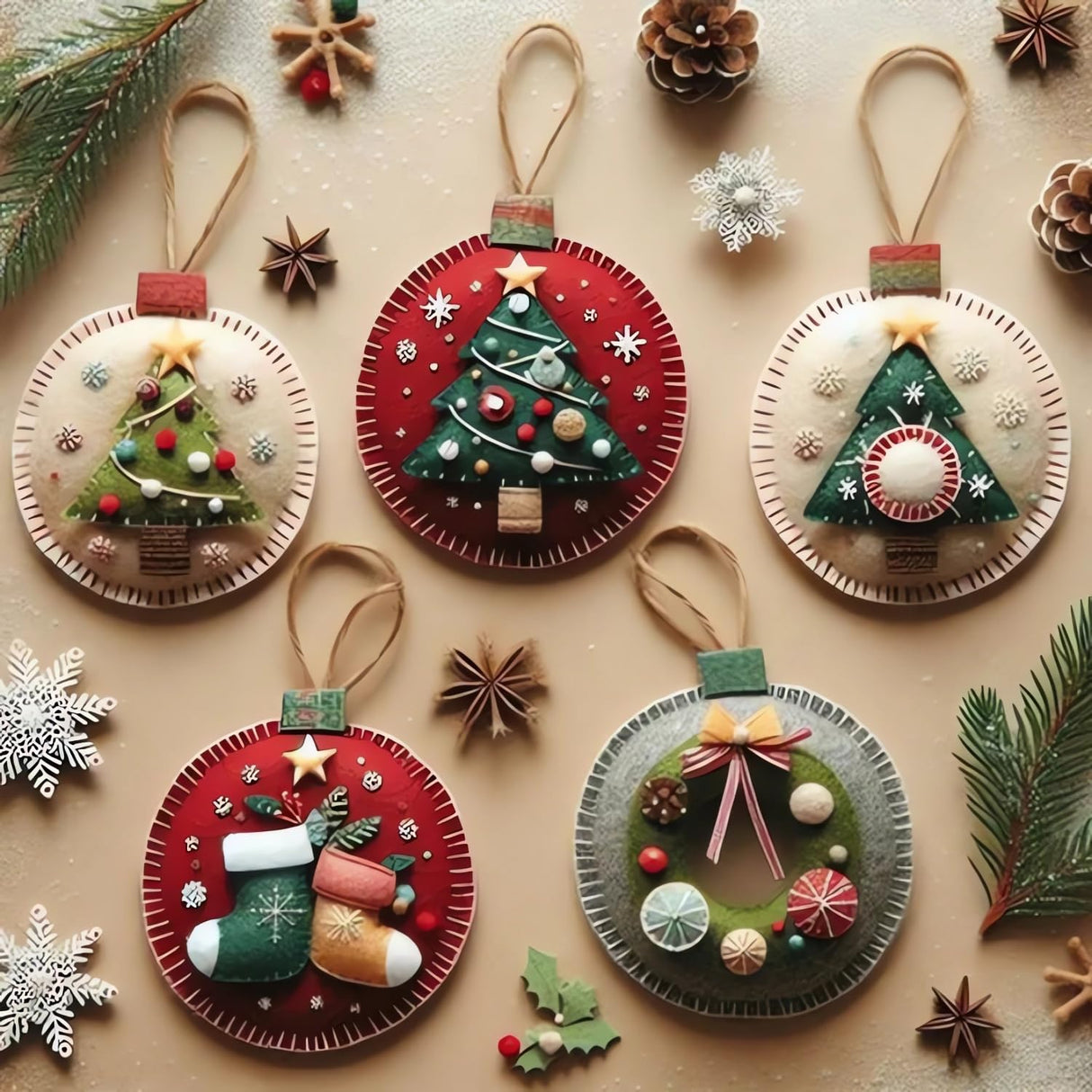 DIY Christmas Felt Patch Kit, Felt Christmas Ornaments, Craft Set with Pre-Cut Felts Sheets, Holiday Craft Kit for Family Fun, Beginner-Friendly, Handmade Xmas Decorations for Tree & Home (#A) DABATO
