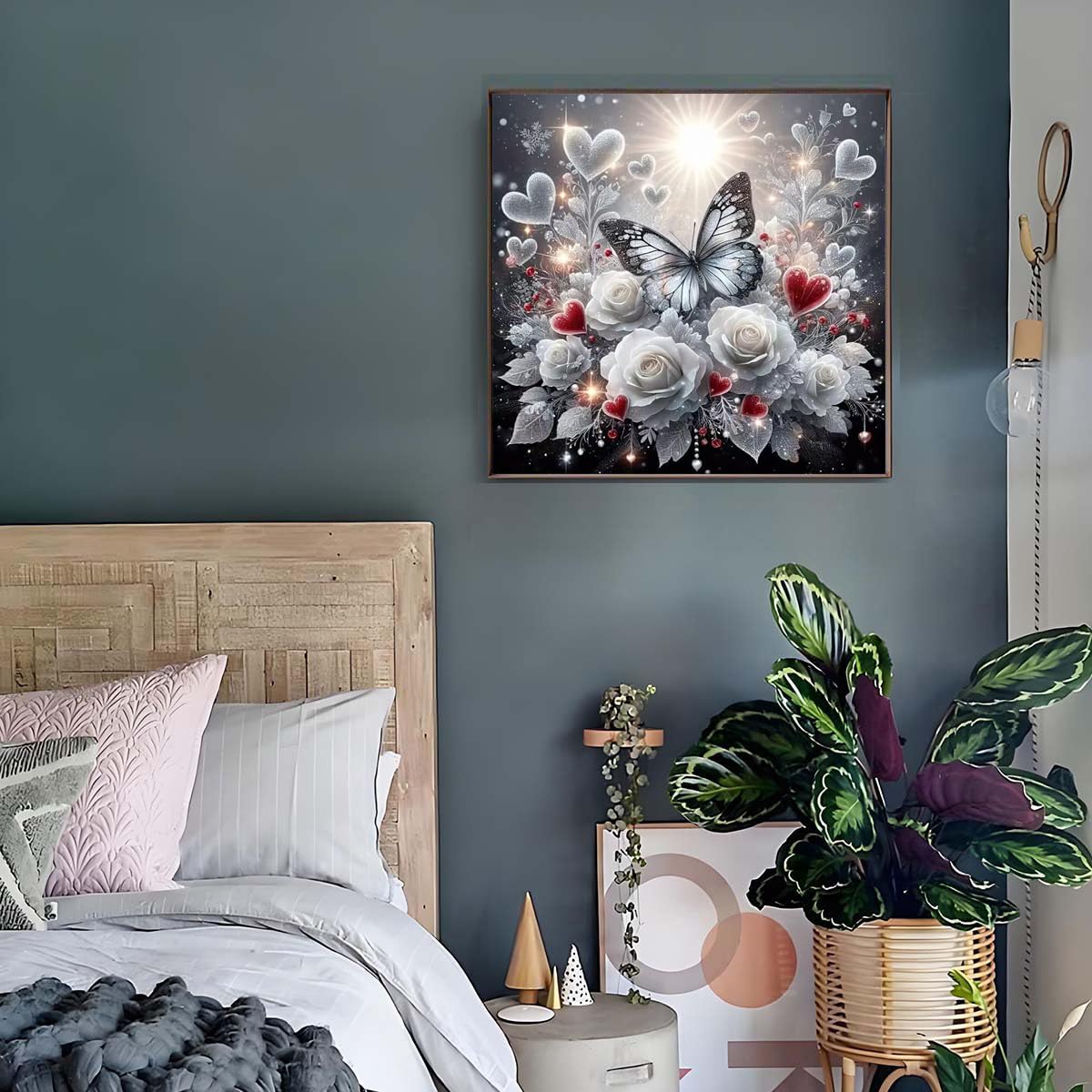 5D Diamond Painting Kits for Adults, Butterfly Diamond Art Kits for Adults Beginner, Rose Flower DIY Full Drill Diamond Dot Gem Painting for Home Wall Decor 13.8 x 13.8 inch GEMFAMILY