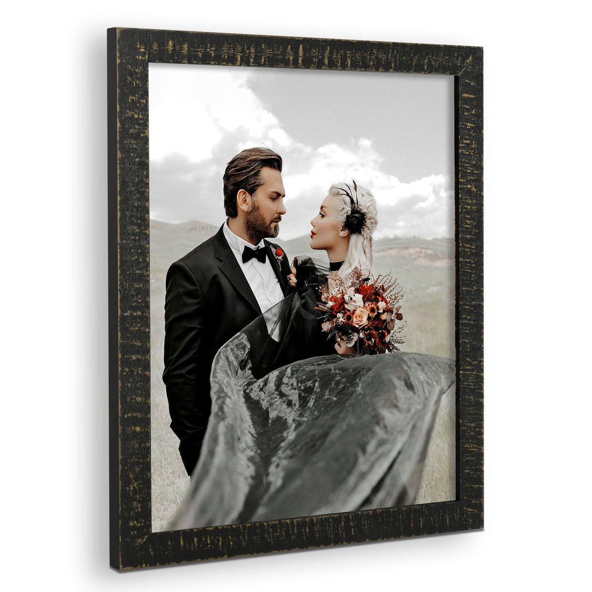 Golden State Art, 11x14 Picture Frame - Rustic Solid Wood with HD Plexiglass - 11 x 14 Picture Frame for Wall Mounting - Horizontal and Vertical Display - Distressed Black Golden State Art