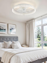 LEDIARY Flush Mount Ceiling Fan with Lights and Remote, 19.7'' Low Profile, 3000-6000K Dimmable Fandelier, 6 Wind Speeds, White Modern LED Fan Light for Bedroom LEDIARY