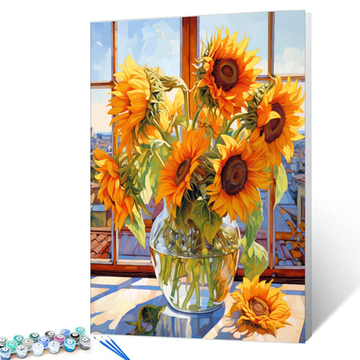 Tucocoo Sunflowers DIY Paint by Numbers for Adults Flowers in Glass Vase DIY Oil Painting Acrylic Paint Art Painting Kits Canvas with Acrylic Paint Floral Art 16x20 Inch （Without Frame ） Tucocoo