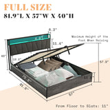 AMERLIFE Full Size Lift Up Bed Frame with Linen Upholstered & LED Light & Storage Headboard, Platform Bed Frame with Charging Station, No Box Spring Needed, Noisy Free, Rustic Grey AMERLIFE