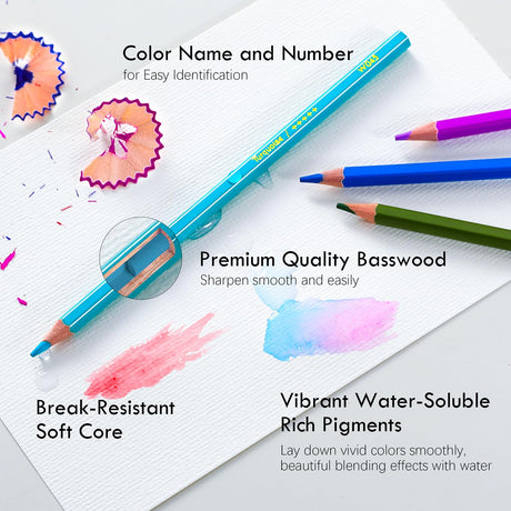 KALOUR PDAS Professional Watercolor Pencils, Set of 72, Studio Collection Artist Pencils, Pre-Sharpened Water Colored Pencils, Firm Texture, Watersoluble, Great Holiday Gifts for Adult or Teens KALOUR PDAS