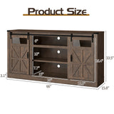 Hlivelood 66" Farmhouse TV Stand with Power Outlets for 75 65 Inch TVs, Entertainment Center with Sliding Barn Door & Large Storage Cabinets w/Adjustable Shelf, 33" Tall TV Media Console, Brown Hlivelood