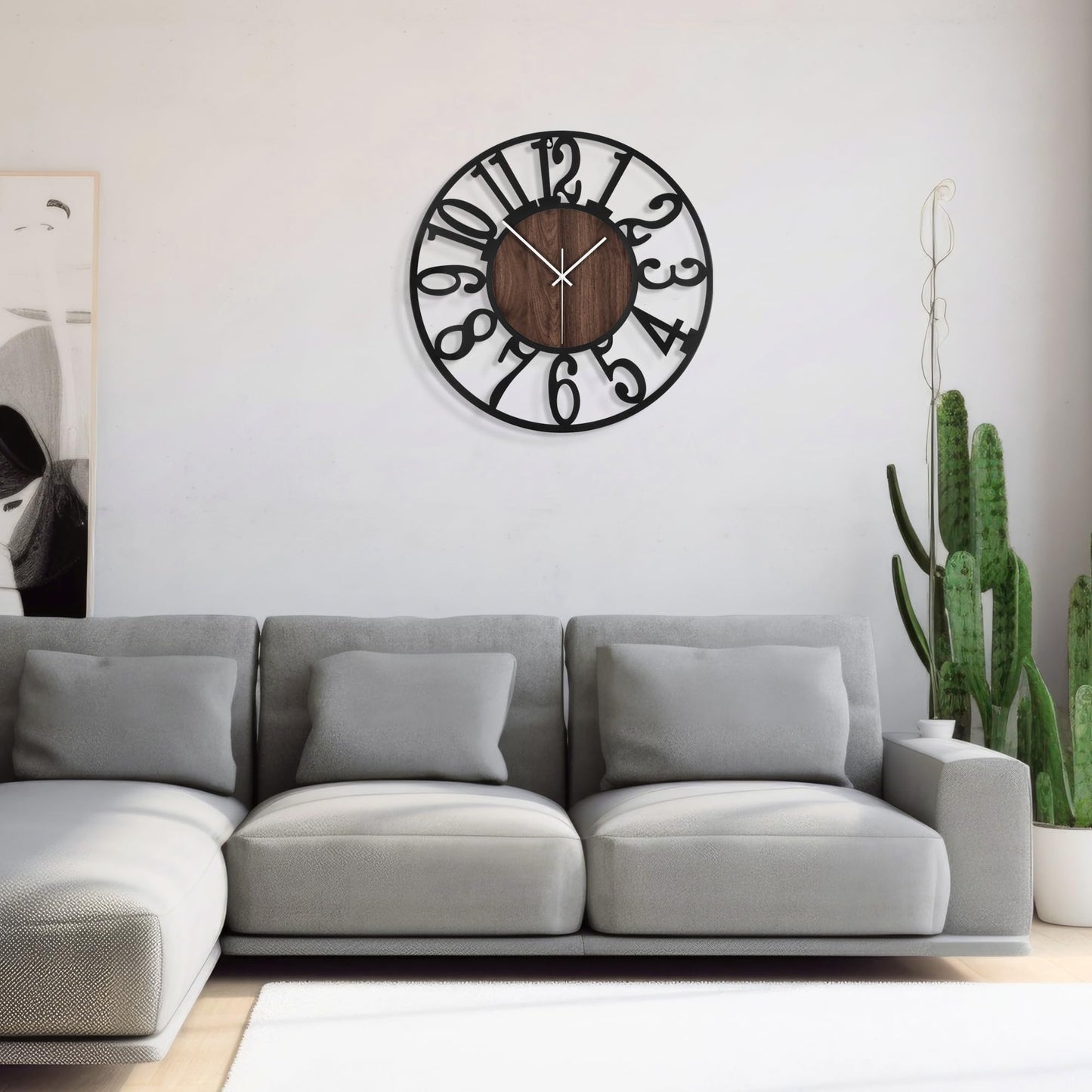 Wall Clock for Living Room Decor- Decorative Antique 16 inches or Larger Silent Non Ticking Black Metal Wood Clocks for Farmhouse,Dining Room,Bedroom,Kitchen,Home Battery Operated Clock Wall  - WoodArtSupply