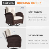 Vakollia 9 Pieces Patio Furniture Sets, Wicker Rattan High Back Outdoor Swivel Rocking Chairs Set with 3-Seat Couch, Ottomans and Side Table Vakollia