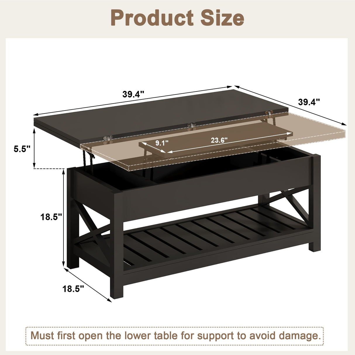 ChooChoo Coffee Table Lift Top, Multi-Function Convertible Coffee Table with Storage and Hidden Compartment, Coffee Table Converts to Dining Table for Living Room, 40 Black ChooChoo