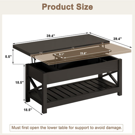 ChooChoo Coffee Table Lift Top, Multi-Function Convertible Coffee Table with Storage and Hidden Compartment, Coffee Table Converts to Dining Table for Living Room, 40 Black ChooChoo