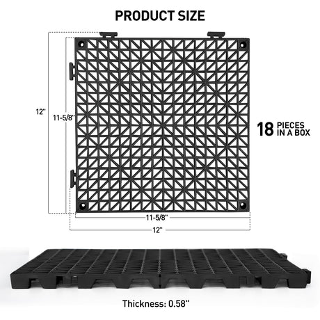 MAXWAVE 18 Pack 12" x 12" Modular Interlocking Floor Mats, Soft PVC Non-Slip Drainage Tiles, Splicing Rubber Cushion Flooring for Deck, Shower, Pool, Basement, Shed, Indoor and Outdoor Use MAXWAVE