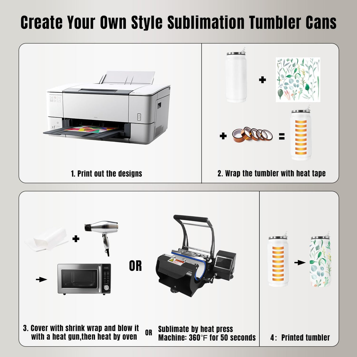 AGH 4Pack Sublimation Tumblers Blanks Cans, 12 oz Stainless Steel Sublimation Cola Tumbler Cups with Lid & Straw, Double Walled Vacuum Insulation Sublimation Car Cup (White) AGH