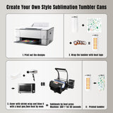 AGH 4Pack Sublimation Tumblers Blanks Cans, 12 oz Stainless Steel Sublimation Cola Tumbler Cups with Lid & Straw, Double Walled Vacuum Insulation Sublimation Car Cup (White) AGH