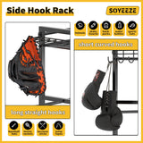 SOYEEZE Sports Equipment Organizer- Ball Storage for Garage,4 Tiers Outdoor Toy Storage,Soccer Racks,Basketball Shooting Training Stand Cart with Wheels and Hooks for Home-School and Gym Use SOYEEZE