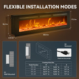 EUHOMY 60 Inch Electric Fireplace Wall Recessed and Wall Mounted with Adjustable Flame Color, Fireplace Heater with Remote Control, Linear Fireplace with Timer, Touch Screen, Log & Crystal, 750/1500W EUHOMY