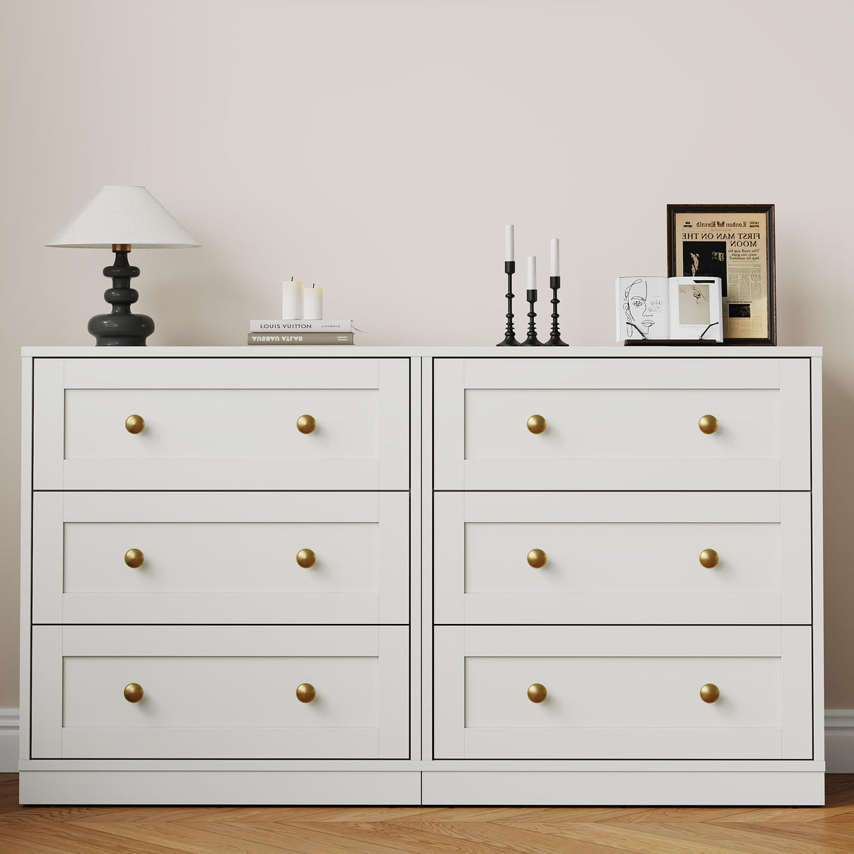 RoyalCraft Modern 3 Drawer Dresser, White and Gold Nightstand for Bedroom, Small Chest of Drawers, End Table with Storage, Wood Beside Table for Living Room, Home Office, Entryway RoyalCraft