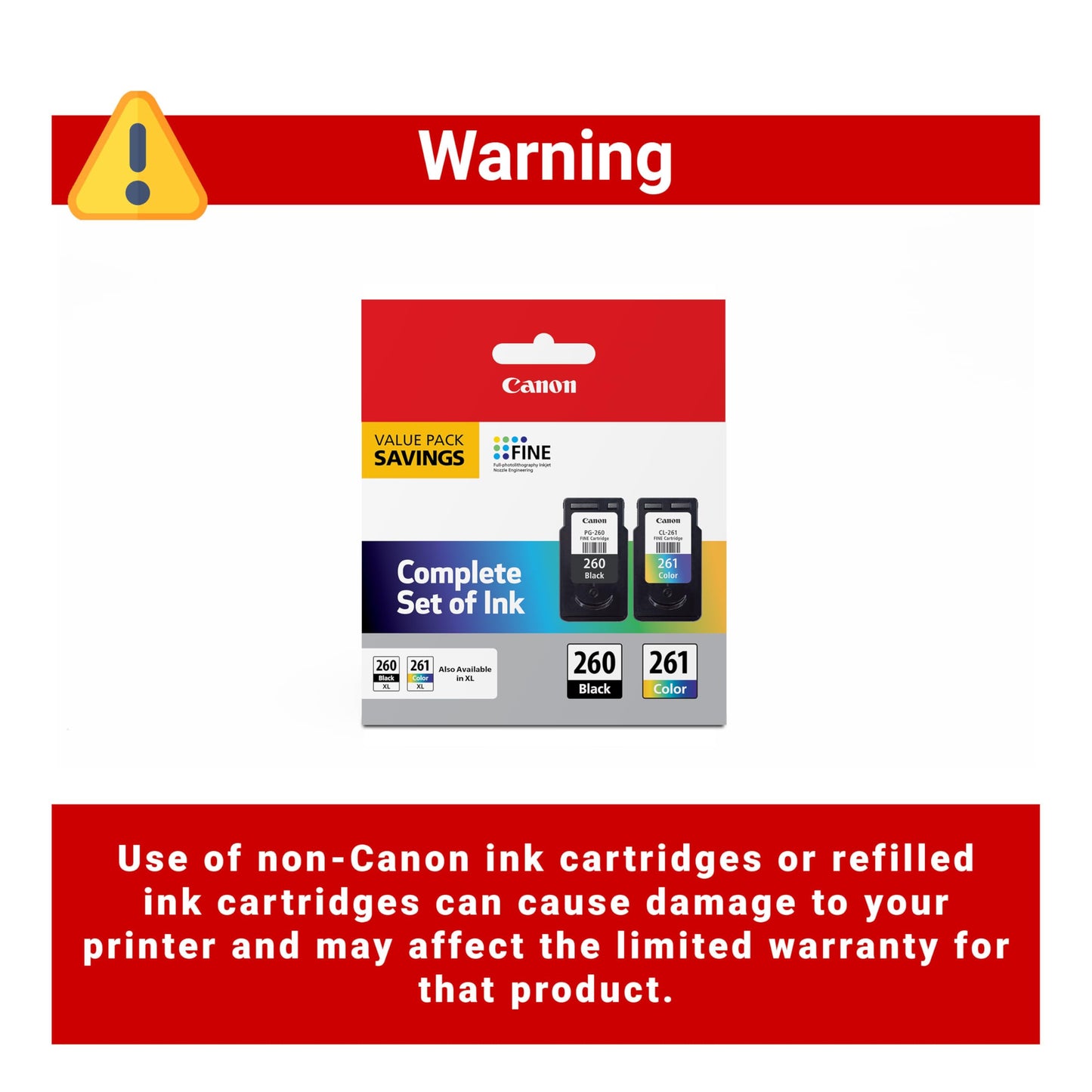 Canon PG-260 / CLI-261 Genuine Ink Value Pack (2 Cartridges), Compatible with TS5320, TR7020