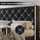 Twin Bed Frames, Upholstered Platform Bed Twin Size with Diamond Tufted Headboard, Modern Velvet Bed Frame with Wingback Design, No Box Spring Needed, Easy Assembly, Black HOMBCK