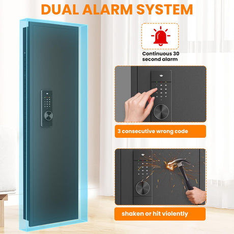Omethey 53.15" Wall Safe Between the Studs, Hidden Safe with Dual Alarm System and Silent Mode, Wall Gun Safe with 3 Adjustable Shelves and Magnetic Slot (Black-Digital) Omethey