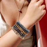 Telooco Wooden Mens Beaded Bracelets Adjustable Gothic Bracelet Elasticity Mens Bracelet Multi-Layer Detachable Beaded Bracelets for Men Telooco