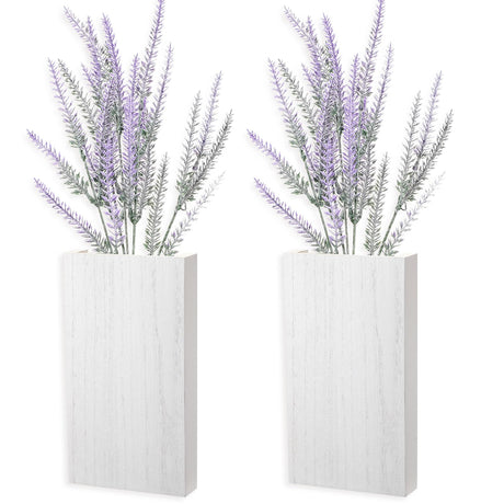 Vesici 2 Pack Wood Wall Planter Vase with Artificial Plants Indoor Plants Holder Pocket Farmhouse Wooden Vases Wall Flower Vase Hanging Plant Decor for Bedroom Kitchen Office Home (White,Lavender) Vesici