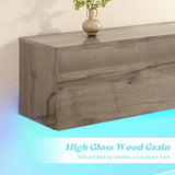 AMERLIFE 70" Floating TV Stand with LED Lights and Power Outlet, High Gloss Wooden Texture Wall Mounted Media Console Entertainment Center for TVs Up to 80", Grey AMERLIFE