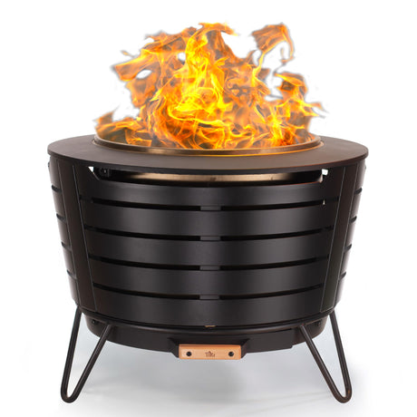 TIKI 25-Inch Smokeless Patio Fire Pit, Wood Burning with Removable Ash Pan & Weather-Resistant Cover, Modern Black Design – Ideal Outdoor Smokeless Fire Pit for Backyard & Patio TIKI