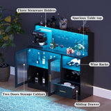 Wine Bar Cabinet with LED Light, Liquor Cabinet Bar for Home with Wine and Glass Rack, Modern Kitchen Coffee Bar Cabinet with Storage, Buffet Sideboard with Drawers for Living Dining Room, Black amzzar