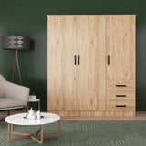Violet Wardrobe Closet 3 Doors and 3 Drawers (Natural Oak) Woodpeckers Furniture And Mattress