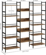Triple Wide 5 Tier Bookcases and Bookshelves,Adjustable Industrial Style BookShelf With 14 Open Display Shelves,Metal Frame Wide Book Shelf Book Case for Bedroom Living Room Home Office Study Room Amenitlif