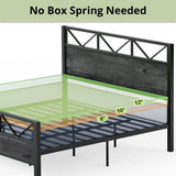 LIKIMIO King Bed Frame, Tall Industrial Headboard 51.2 ", Platform Bed Frame with Strong Metal Support, Solid and Stable, Noise Free, No Box Spring Needed, Easy Assembly, Charcoal Grey LIKIMIO