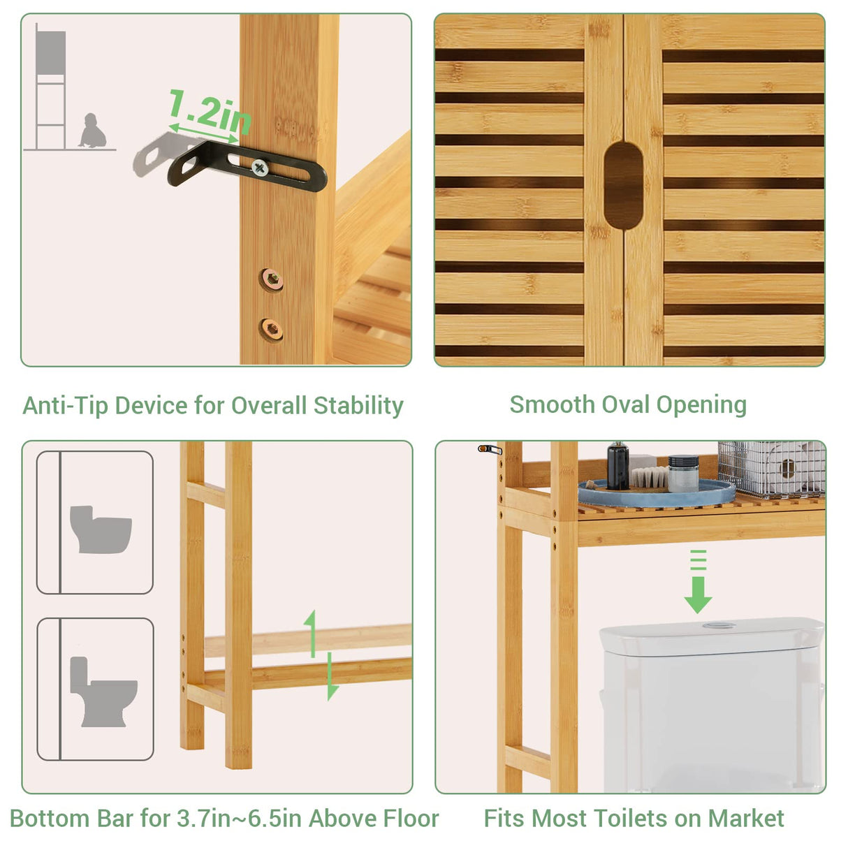 VIAGDO Natural Bamboo Over The Toilet Storage Cabinet with Adjustable Shelves and Doors VIAGDO
