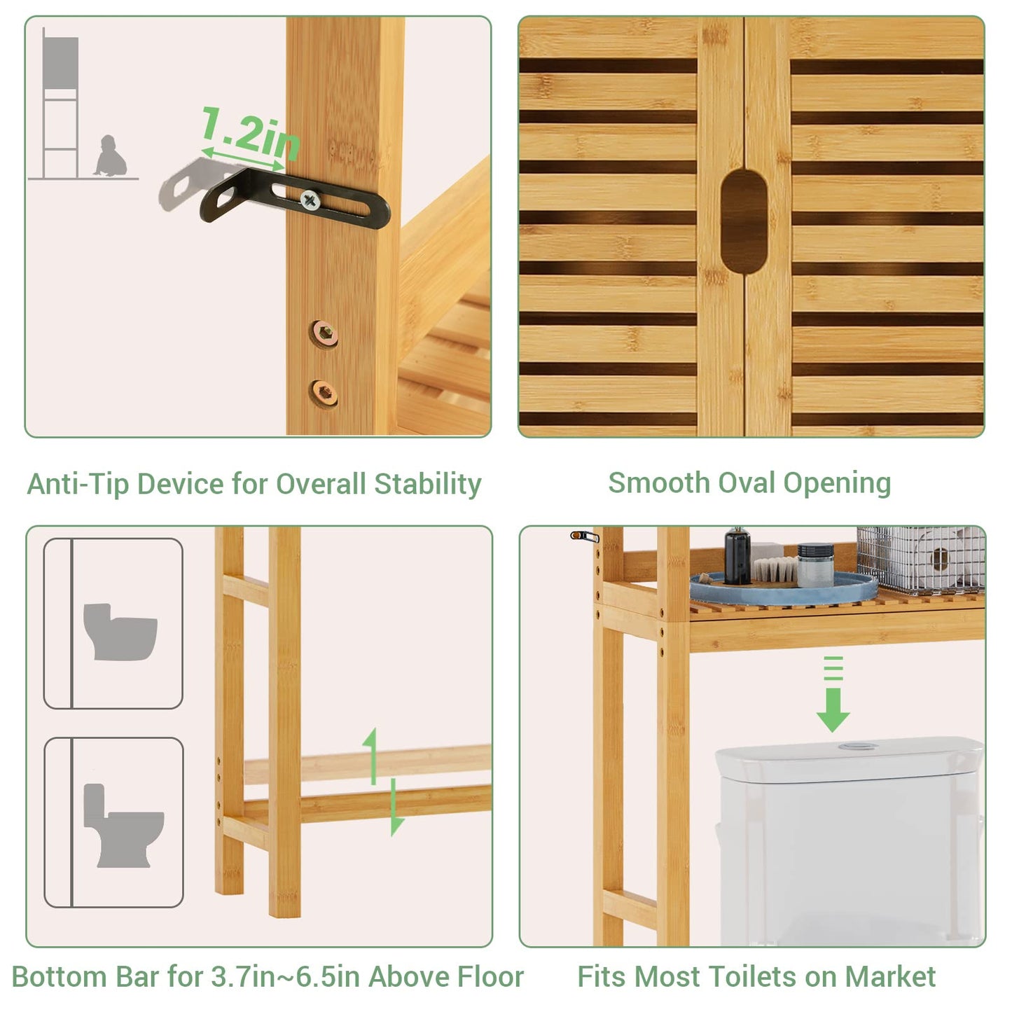 VIAGDO Natural Bamboo Over The Toilet Storage Cabinet with Adjustable Shelves and Doors - WoodArtSupply