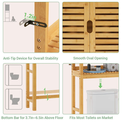 VIAGDO Natural Bamboo Over The Toilet Storage Cabinet with Adjustable Shelves and Doors - WoodArtSupply